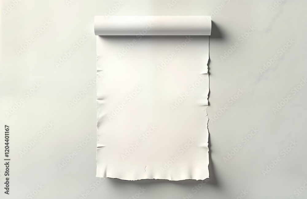 Aufkleber Blank white parchment paper rolled on top edge with soft shadows. Empty space, perfect for various uses. Versatile design. Minimalist presentation. Flexible material. Ideal for various projects.