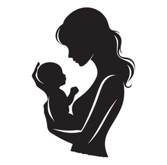 mother holding new born baby silhouette vector illustration
