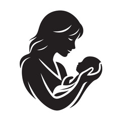 mother holding new born baby silhouette vector illustration
