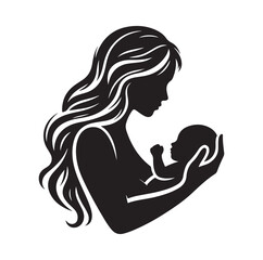 mother holding new born baby silhouette vector illustration
