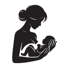 mother holding new born baby silhouette vector illustration
