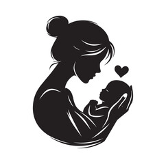 mother holding new born baby silhouette vector illustration

