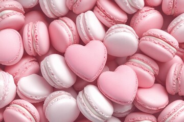 Fototapeta premium Pink heart-shaped macarons. Generative AI