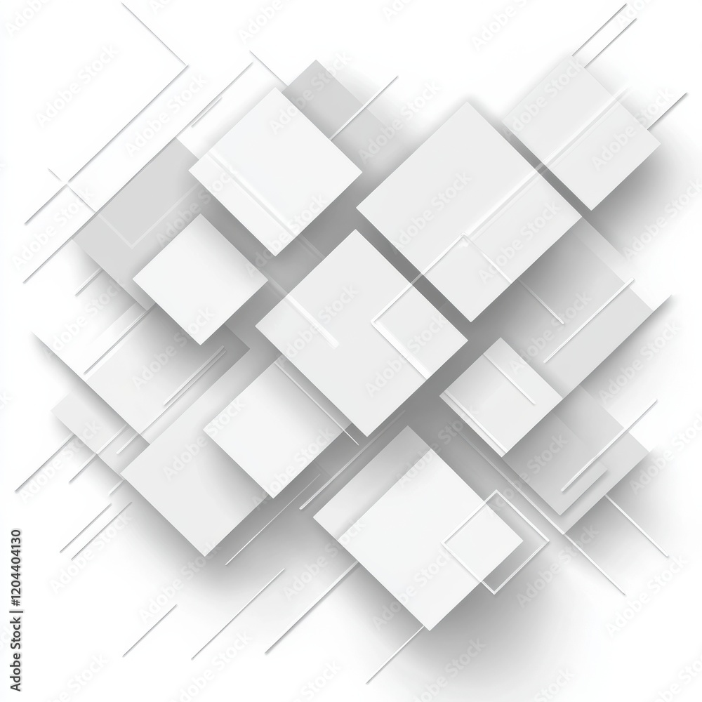 Fototapete Abstract design featuring layered white geometric shapes and lines on a light background showcasing modern art aesthetics. Generative AI