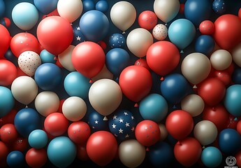 Group of red, white, and blue balloons


