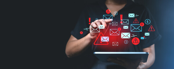 Digital alerts and email notifications concept on a dark background.