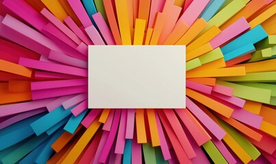 Fototapeta premium Colorful burst of vibrant paper strips surrounding blank canvas, ideal for creative projects, art displays, or design backgrounds