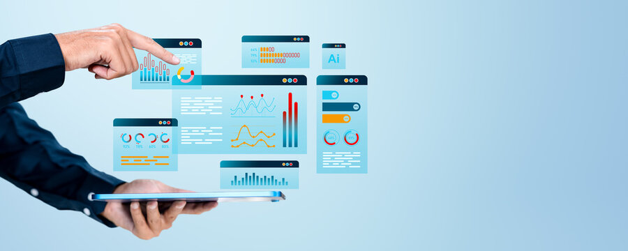 Interactive digital data analysis concept on modern tablet screen.