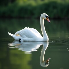 Obraz premium Graceful wildlife in habitat, swan on lake, tranquil water, animal elegance