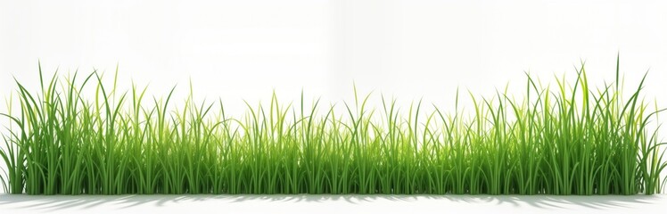 Obraz premium Green grass tufts arranged in meadow. Vivid green hues illustrate spring summer. Isolated on white backdrop. Natural image for website design. Eco-friendly backdrop. Beautiful illustration. Growth.