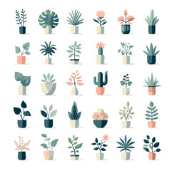 Minimal houseplants illustration in soft pastel tones, bringing nature indoors with serene elegance and gentle charm.