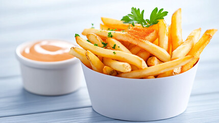 Crispy Fries Served on a Platter With a Side of Dipping Sauce in a Casual Dining Setting