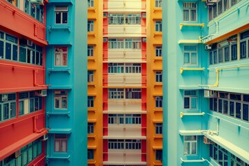 Obraz premium Fictional public housing project plan completed in bright pastel colors of modern art deco. Neural network ai generated