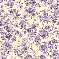Purple Chinoiserie Seamless Pattern Digital Paper - Elegant Oriental Floral Design
