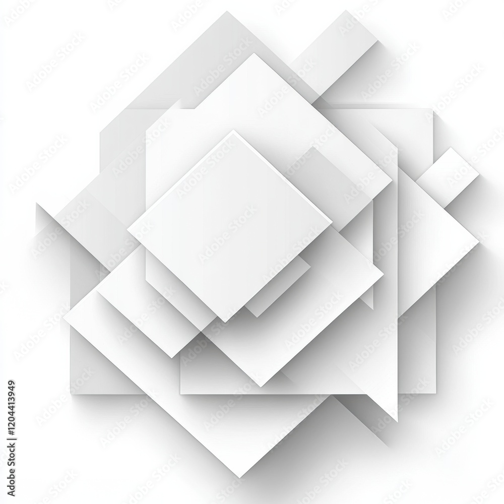 Poster layered white geometric shapes creating a modern design element with depth and texture in a minimali