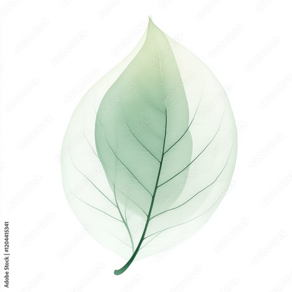 Poster delicate layering of translucent green leaves against a white background showcasing natural beauty a