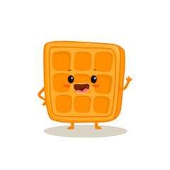 Cute cartoon Viennese waffle isolated on white. Funny fast food dessert character. 