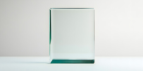 Clear glass block on white background. Perfect for minimalist designs, product displays, or award presentations.