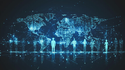 Obraz premium abstract professional business team people innovation connection of line from nail node to node on map background , networking concept
