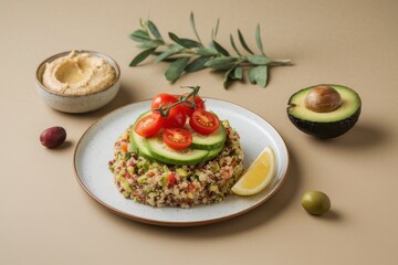 Healthy Quinoa Salad with Avocado, Tomatoes, and Hummus