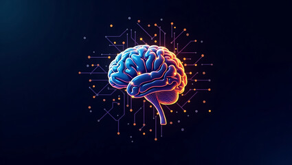 Fototapeta premium Stylized Digital Brain Illustration with Futuristic Neural Connections and Vibrant Circuit Patterns