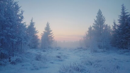 Twilight tranquility a frosty forest clearing in winter