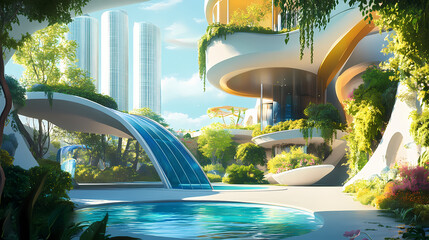 Vibrant urban oasis: a modern architectural masterpiece. Urban Oasis. Illustration