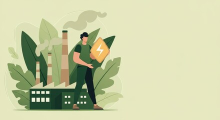 Latin male holding energy symbol; eco-friendly power concept