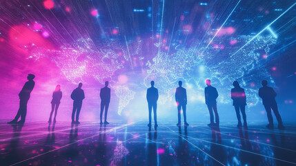 abstract professional business team people innovation connection of line from nail node to node on map background , networking concept