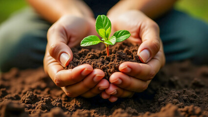 hands holding seedling
