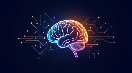 Fototapeta premium Stylized Digital Brain Illustration with Futuristic Neural Connections and Vibrant Circuit Patterns