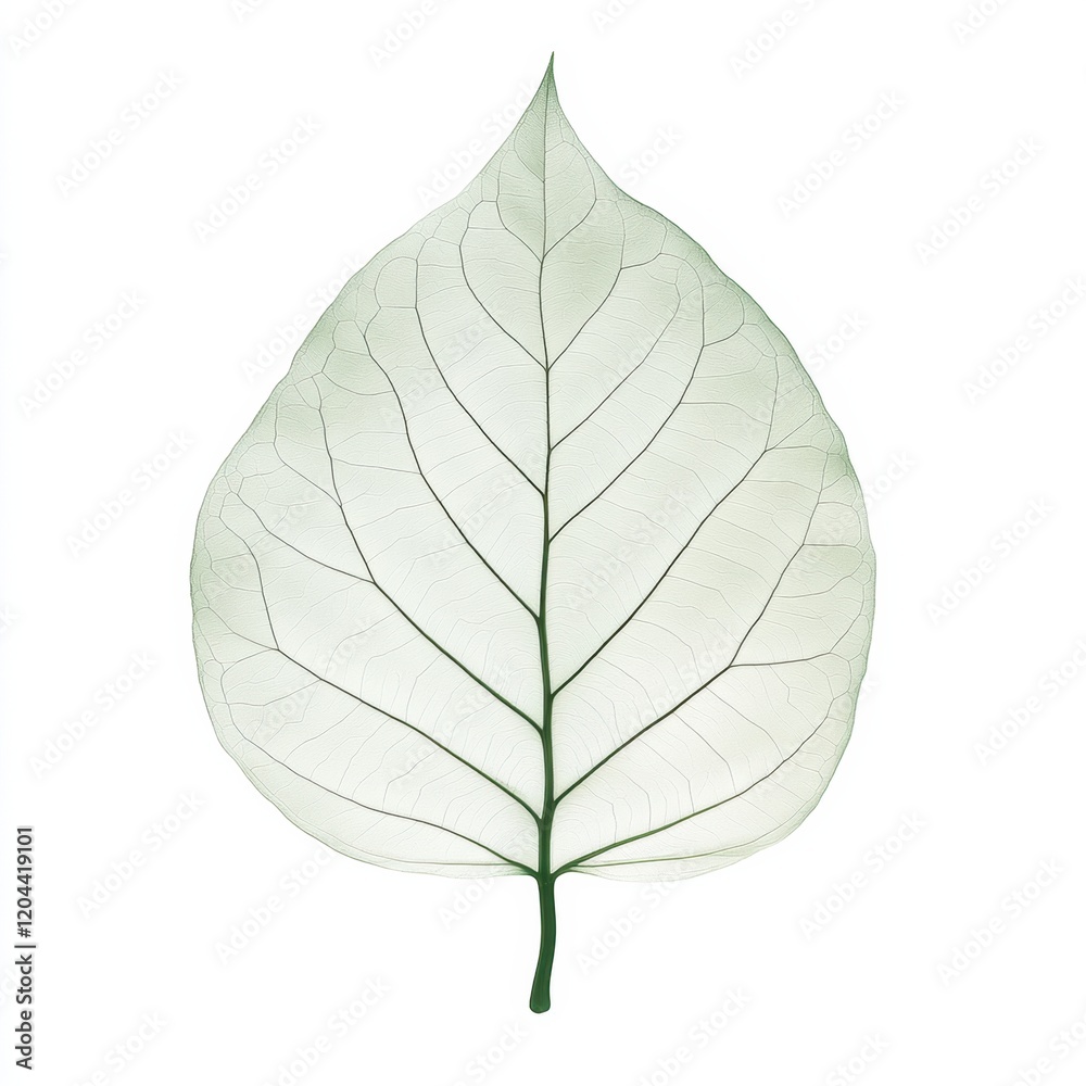 Poster Elegant transparency of a delicate leaf with prominent veins and soft texture displayed against a white background. Generative AI