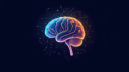 Obraz premium Stylized Digital Brain Illustration with Futuristic Neural Connections and Vibrant Circuit Patterns