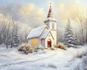 Winterliche Kirche im Schnee