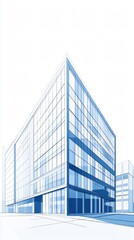 Obraz premium Modern Architecture: Glass and Steel Skyscraper in Urban Landscape - Architectural Drawing