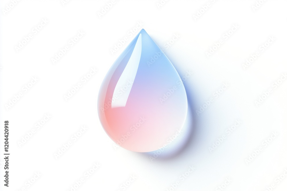Poster Water droplet with gradient shading reflecting light on a smooth surface. Generative AI