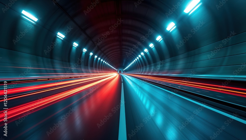 Leinwandbilder futuristic tunnel shows fast modern transportation. vehicles speed through illuminated tunnel. neon 