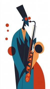 Jazzy Rhapsody: Saxophone Player in Abstract Style - Music Illustration - Colorful Vector Art