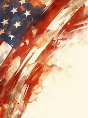 Watercolor American Flag on White Background for USA Celebration, Bold Colors and Simple Artwork, Ideal for Digital Marketing