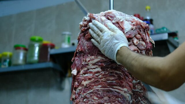 Raw doner ,meat cut into shape