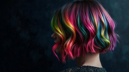 A short textured bob haircut with vibrant ombr?(C) coloring showcasing trendy hairstyling techniques