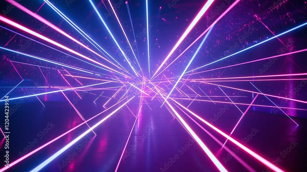 Wall mural a glowing network vibrant laser lines crossing dynamically on a dark background symbolizing futurist