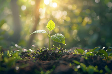 Thriving Growth: A Plant Emerging from Rich Soil &ndash; The Power of Nature's Cycle