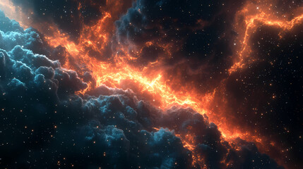 Fototapeta premium Lightning strikes through storm clouds at night, hyperrealistic photo. Cosmic Storm. Illustration