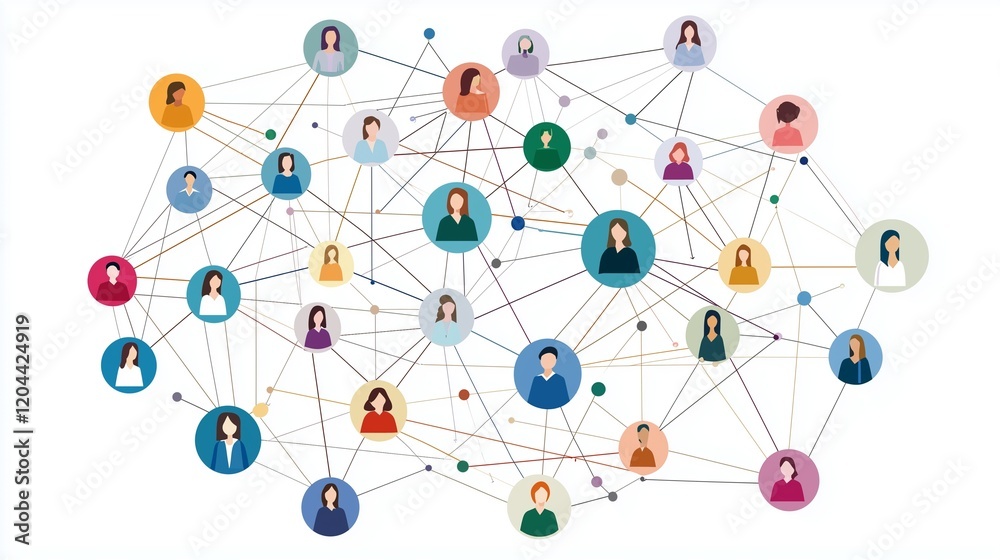 Wall mural a network diagram with lines connecting people icons symbolizing social networking and digital relat