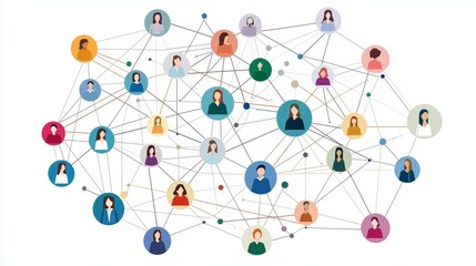 A network diagram with lines connecting people icons symbolizing social networking and digital relationships