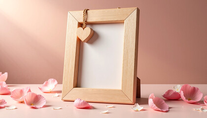 Customizable wooden pet memory frame mockup with petals, heartfelt tribute
