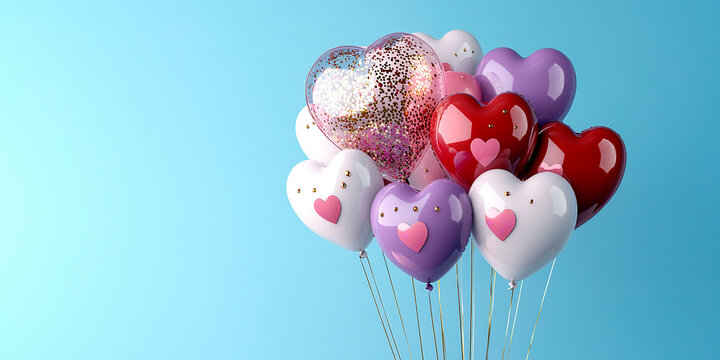 Plantilla con globos en forma de corazon para celebraciones y espacio para texto