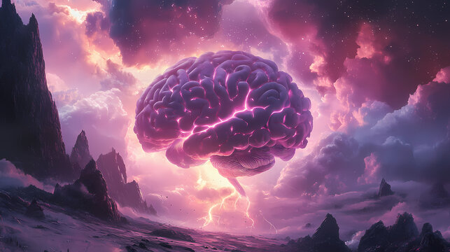 Vivid brain storm in a cosmic setting perfect for depicting revolutionary ideas and neural innovation. Cosmic Storm. Illustration