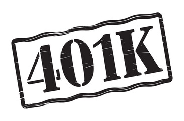 "401K" text stamp print. white background black drawing